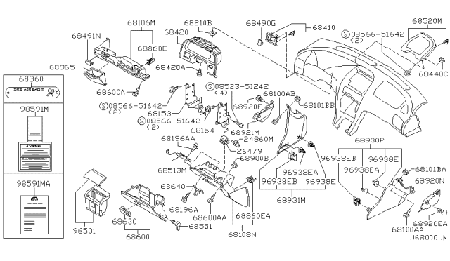 2002 Infiniti I35 Instrument Panel,Pad & Cluster Lid Diagram 4