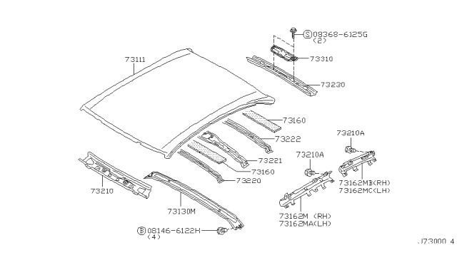 2000 Infiniti I30 Bow-Roof,No 1 Diagram for 73242-2Y000