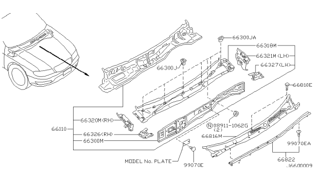 2001 Infiniti I30 Cowl Top & Fitting Diagram 1