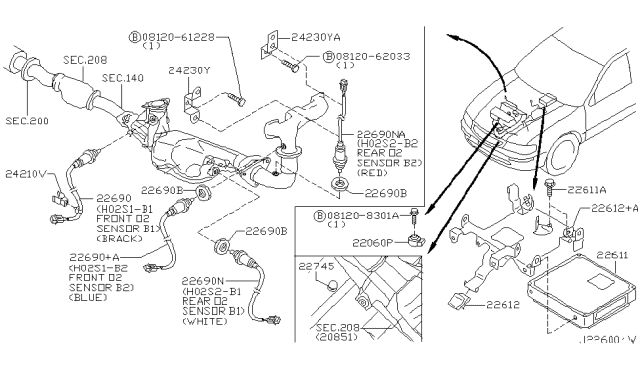 2002 Infiniti I35 Heated Oxygen Sensor Diagram for 22691-3Y100