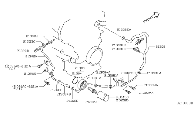 2001 Infiniti I30 Stud-Oil Cooler Diagram for 21313-43U00