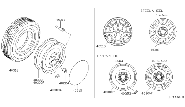 2000 Infiniti I30 Disc Wheel Assembly Diagram for 40300-4U007