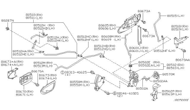 2000 Infiniti I30 Handle Assy-Door Inside,Rh Diagram for 80670-2Y910