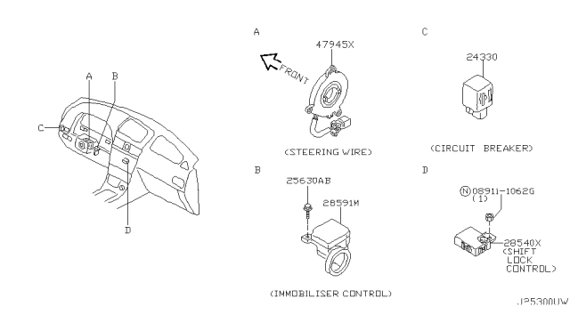 2003 Infiniti I35 Control Assembly-Shift Lock Diagram for 28540-5Y700