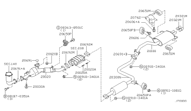 2003 Infiniti I35 Exhaust Tube & Muffler Diagram 1