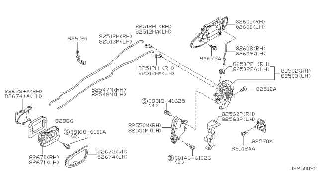 2000 Infiniti I30 Rear Door Lock & Handle Diagram 1