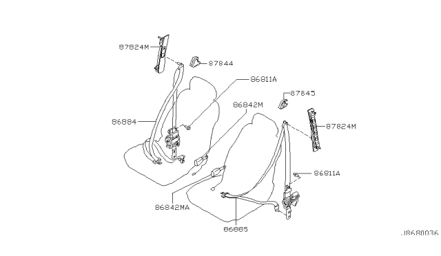 2001 Infiniti I30 Belt Assy-Tongue,Pretensioner Front Lh Diagram for 86885-3Y100