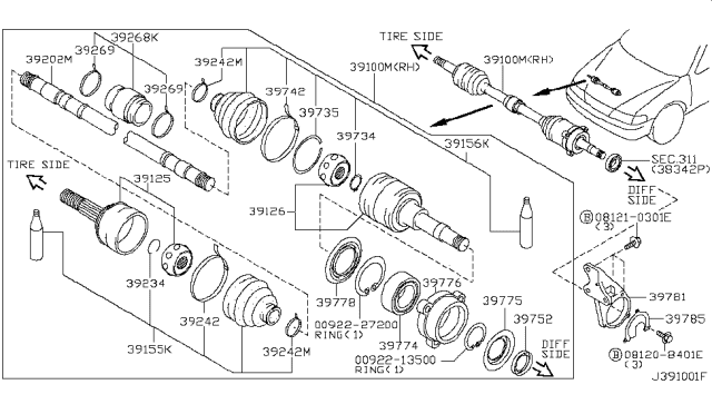 2001 Infiniti I30 Shaft Assembly-Front Drive,R Diagram for 39100-2Y175