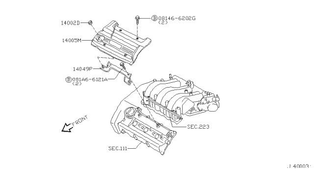 2001 Infiniti I30 Intake Manifold Collector Cover Diagram for 14041-3Y100