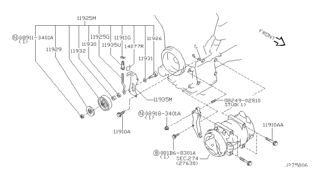 2001 Infiniti I30 Compressor Mounting & Fitting Diagram 2