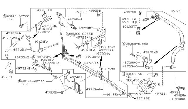 2002 Infiniti I35 Power Steering Return Hose Diagram for 49725-2Y902