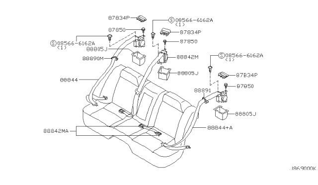 2001 Infiniti I30 Hook Seat Belt Diagram for 88891-2Y002