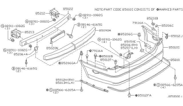 2001 Infiniti I30 Rear Bumper Diagram 1