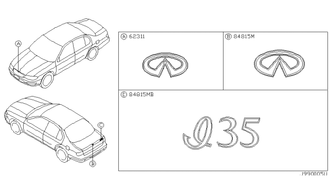 2002 Infiniti I35 Gold Plated Front Emblem Diagram for 62892-5Y800