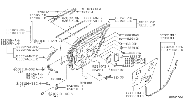 2001 Infiniti I30 Rear Door Panel & Fitting Diagram 1