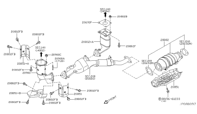 2002 Infiniti I35 Catalyst Converter Assembly Diagram for B08A0-3Y102