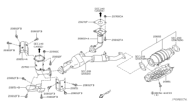 2001 Infiniti I30 Three Way Catalytic Converter Diagram for 20800-3Y225