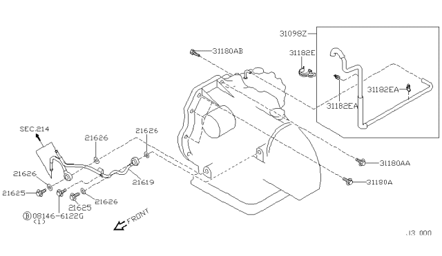 2002 Infiniti I35 Tube Assy-Oil Cooler Diagram for 21619-2Y100