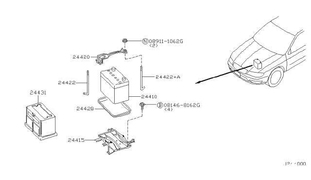 2001 Infiniti I30 Battery & Battery Mounting Diagram