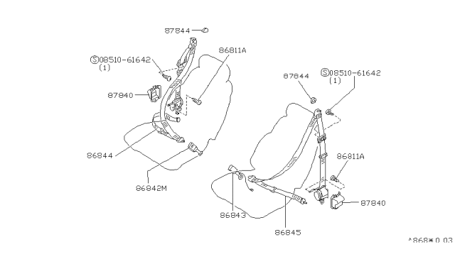 1990 Infiniti M30 Belt Assembly-Front Seat Buckle,RH Diagram for 86842-F6604