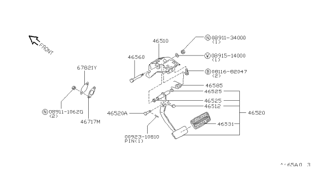 1992 Infiniti M30 Pedal Assembly-Brake Diagram for 46520-F6615