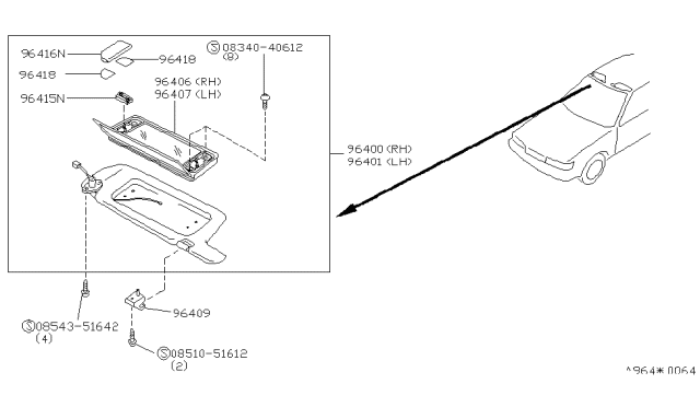 1992 Infiniti M30 Passenger Sun Visor Assembly Diagram for 96400-F6682