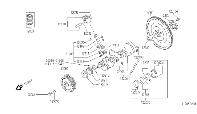 1990 Infiniti M30 Piston,Crankshaft & Flywheel Diagram 1