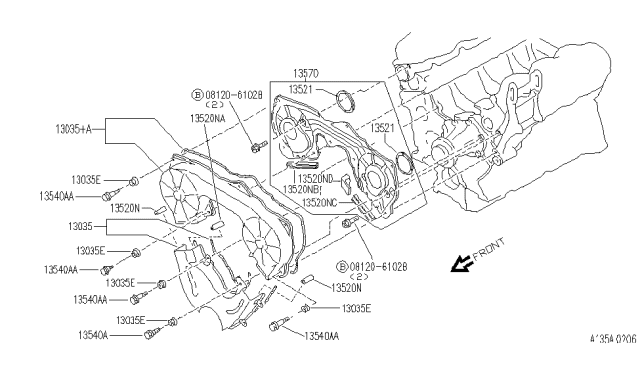 1992 Infiniti M30 Front Cover,Vacuum Pump & Fitting Diagram