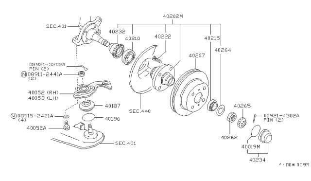 1990 Infiniti M30 Road Wheel Hub Assembly, Front Diagram for 40202-58S25