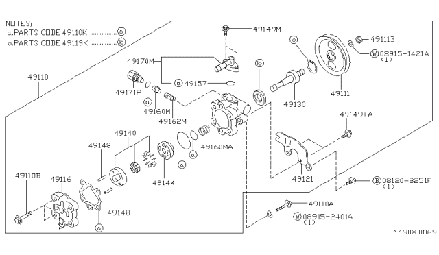 1991 Infiniti M30 Power Steering Pump Assembly Diagram for 49110-F6600