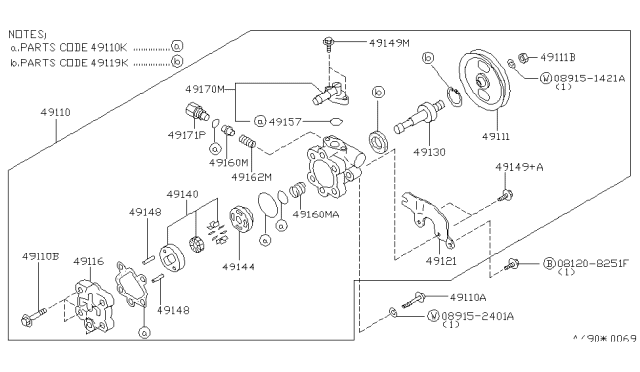 1991 Infiniti M30 Bolt-Power Steering Pump Diagram for 49164-F6600