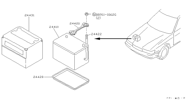 1992 Infiniti M30 Battery & Battery Mounting Diagram