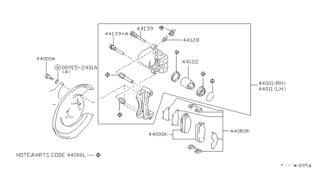 1992 Infiniti M30 Rear Disc Brake Pad Kit Diagram for 44060-F6686