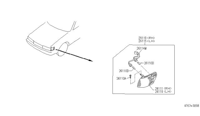 1991 Infiniti M30 Lens & Housing-Clearance Lamp,RH Diagram for 26114-F6600