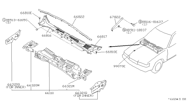 1992 Infiniti M30 Air Box Assembly Diagram for 66100-F6630