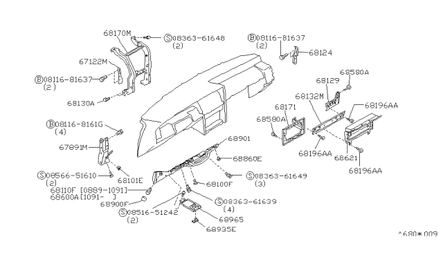 1990 Infiniti M30 Instrument Panel,Pad & Cluster Lid Diagram 1