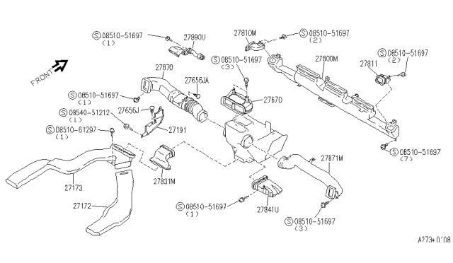 1992 Infiniti M30 Duct-Ventilator,Center Diagram for 27860-61S00