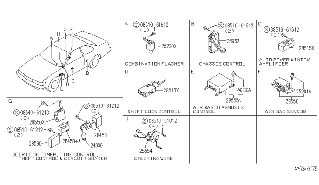 1990 Infiniti M30 Control Assembly-Park Lock Diagram for 28540-F6611