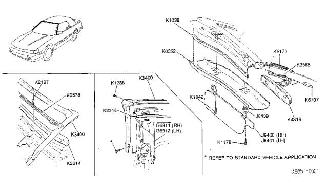 1990 Infiniti M30 Molding-Garnish,Roof Header Diagram for K1038-9X002