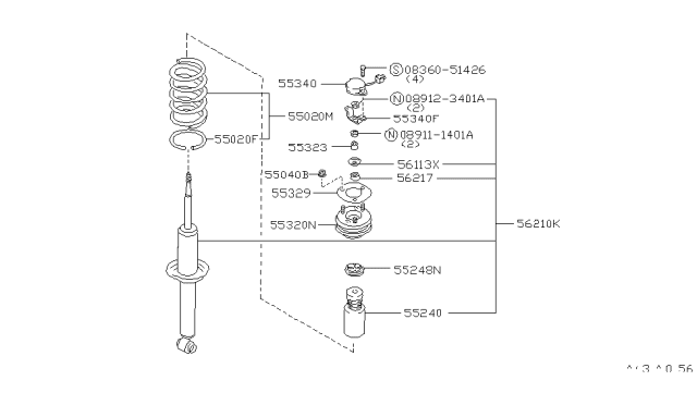 1991 Infiniti M30 Tube-Distance,Shock Absorber Mounting Diagram for 55323-58S00