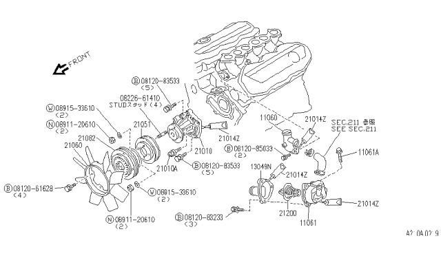 1990 Infiniti M30 Outlet Water Diagram for 11060-V5001
