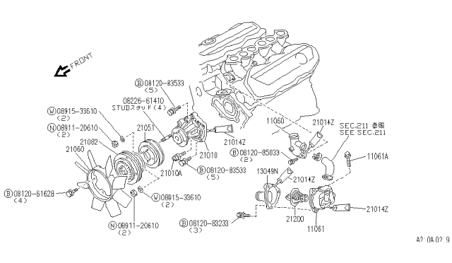 1990 Infiniti M30 Thermostat Assembly Diagram for 21200-V5015