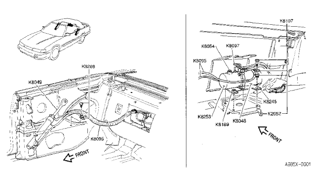 1992 Infiniti M30 Kit-Hardware,Hydraulic Hose Diagram for K8288-9X001