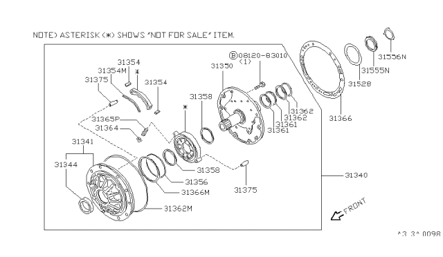 1991 Infiniti M30 Pin Pivot Oil Pump Diagram for 31349-41X00