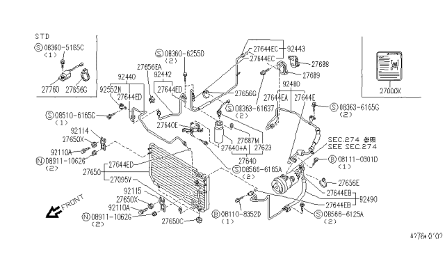 1990 Infiniti M30 Condenser,Liquid Tank & Piping Diagram