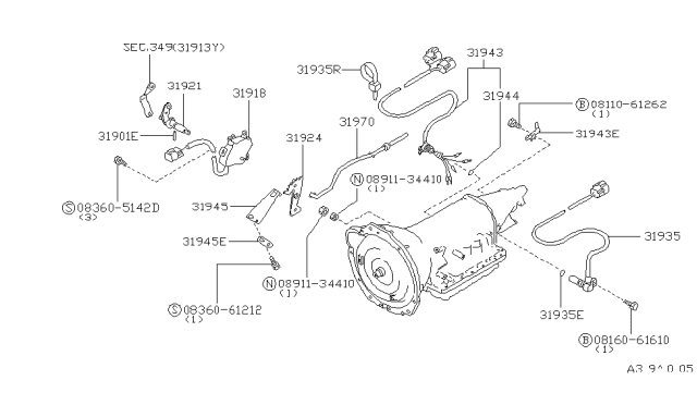 1991 Infiniti M30 Park/Neutral Position Switch Assembly Diagram for 31918-41X11