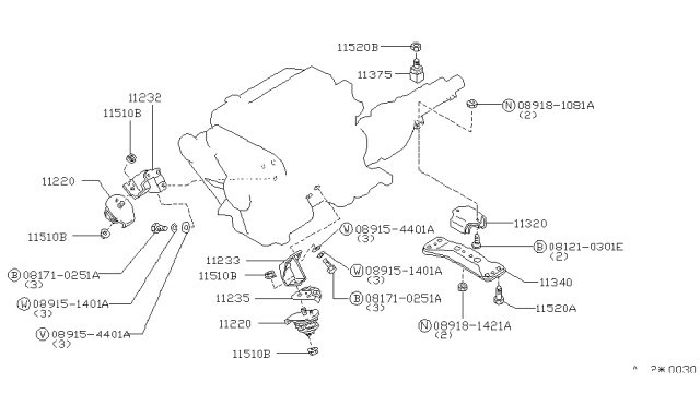 1992 Infiniti M30 Bracket-Engine Mounting,R Diagram for 11232-F6300