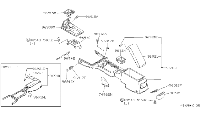 1992 Infiniti M30 Pocket-Console,Front Diagram for 96924-F6611