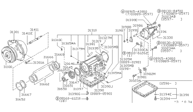 1992 Infiniti M30 Transmission Case Diagram for 31310-41X03