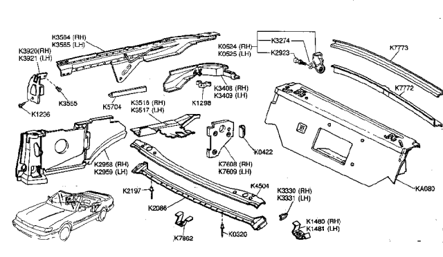 1990 Infiniti M30 Reinforce-Lock Pillar Quarter Belt RH Diagram for K3920-9X001